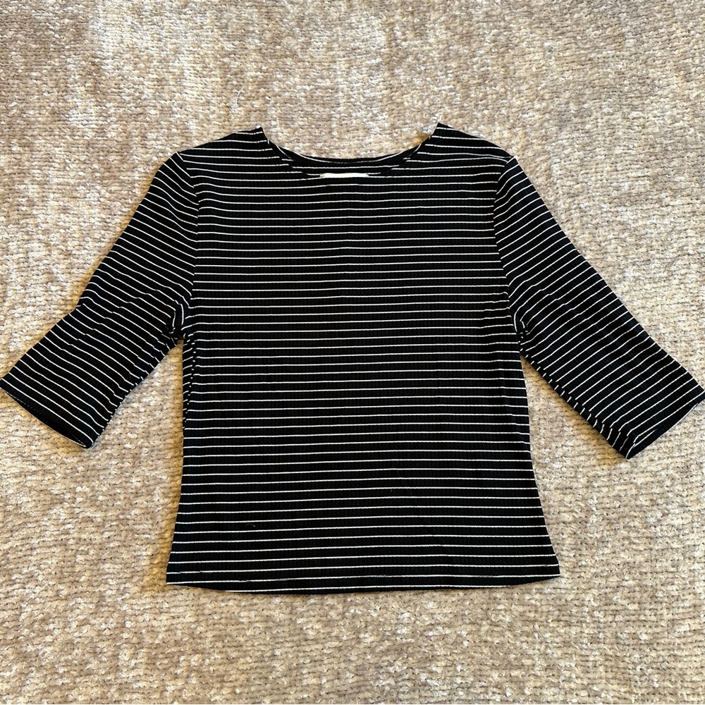 POPSUGAR Black & White Stripe 3/4 Sleeve Top